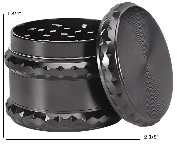 2.5 Inch Magnetic Large Black Metal Spice Tobacco Herb Grinder
