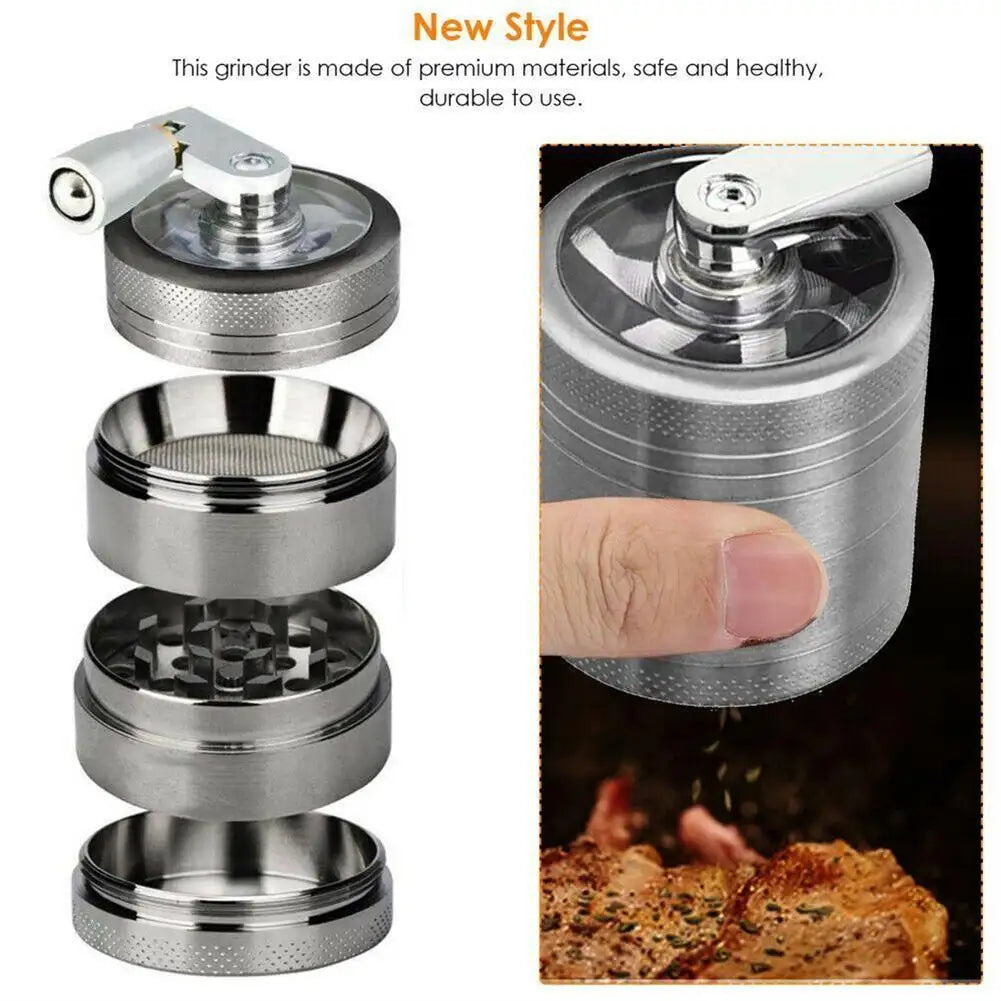 ***2 PACK*** Metal Tobacco Herb Grinder W/ Crank Handle - 5 Colors Available