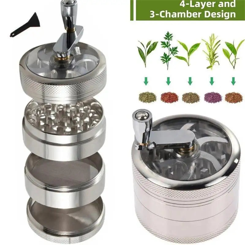 ***2 PACK*** Metal Tobacco Herb Grinder W/ Crank Handle - 5 Colors Available
