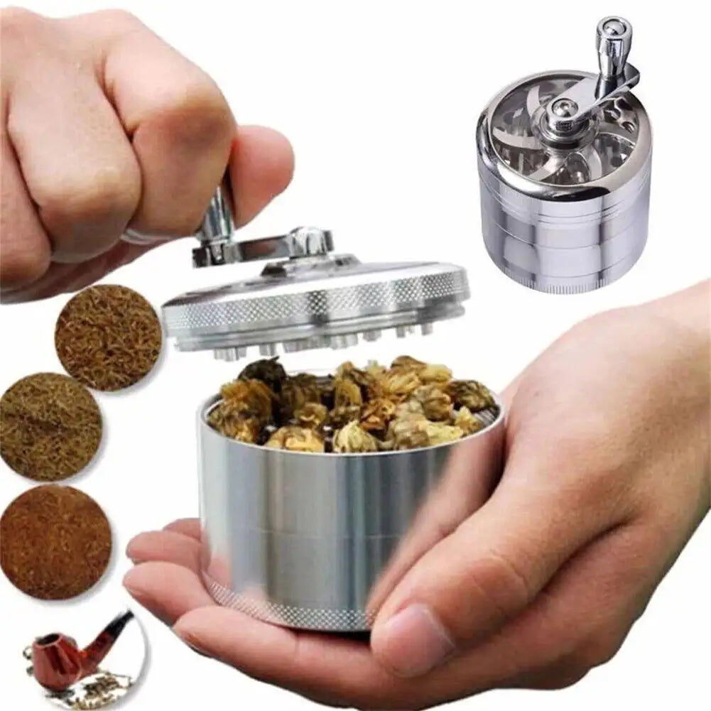 ***3 PACK*** Metal Tobacco Herb Grinder W/ Crank Handle - 5 Colors Available