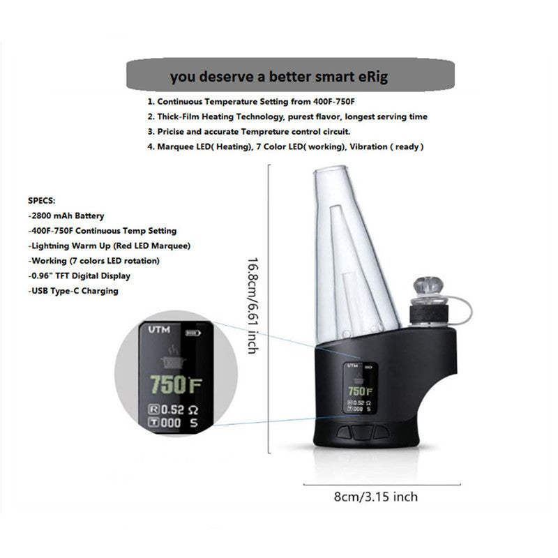 Water Vap. DABWAX RIG w/Multi Color Lights & Display - Use w/ Concentrates