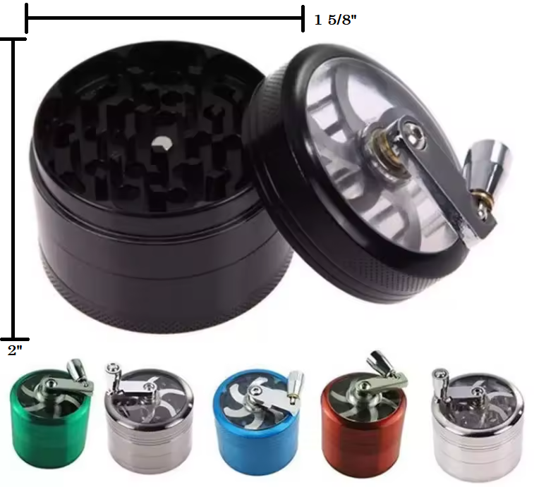 ***2 PACK*** Metal Tobacco Herb Grinder W/ Crank Handle - 5 Colors Available