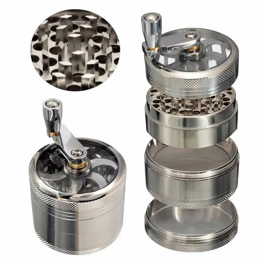 ***3 PACK*** Metal Tobacco Herb Grinder W/ Crank Handle - 5 Colors Available